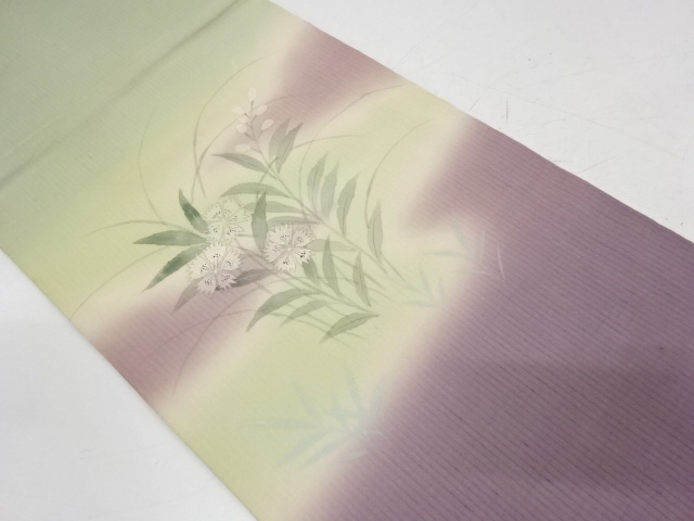 アンティーク　手描き草花模様夏袋帯（材料）